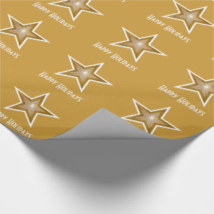 Papel De Presente Impressão Gold Star Feliz Natal texto dourado