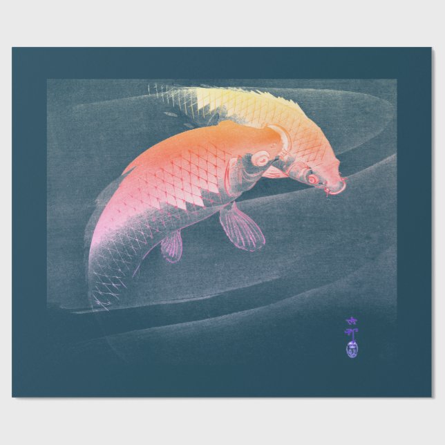 Papel De Presente Impressão JAPONÊS DE CARP BLUE Wraptor Paper (Aberto)