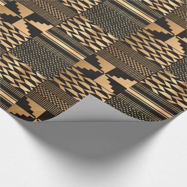 Papel De Presente Impressão Kwanzaa Kente (Preto/Dourado) (Ponta)