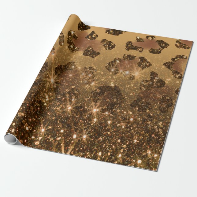 Papel De Presente Impressão Leopard da Glitter do ouro (Desenrolado)