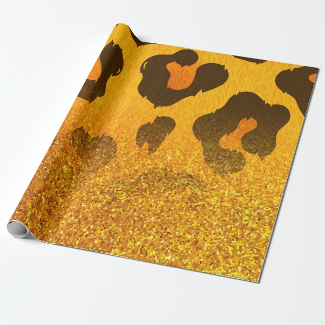 Papel De Presente Impressão Leopard da Glitter do ouro (Desenrolado)