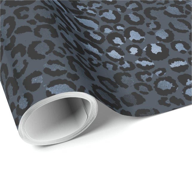 Papel De Presente Impressão Leopardo Azul marinho (Ponta do rolo)