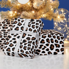 Papel De Presente Impressão Leopardo Branco