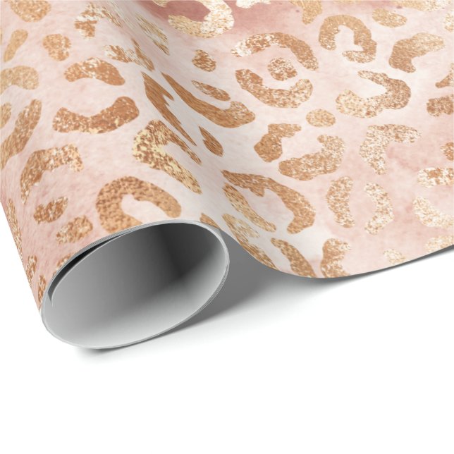 Papel De Presente Impressão Leopardo Branco Rosa Peach (Ponta do rolo)