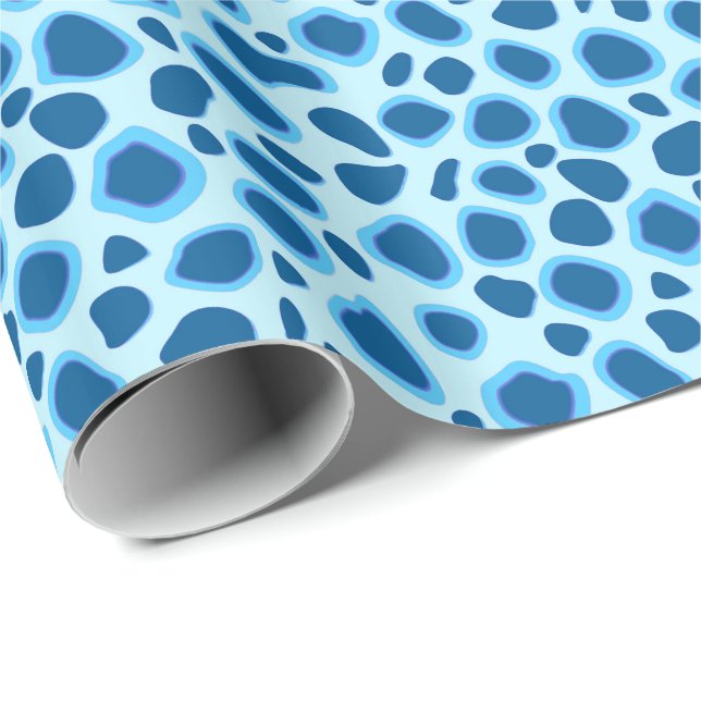 Papel De Presente Impressão Leopardo - Cobalto Escuro e Azul-Céu (Ponta do rolo)
