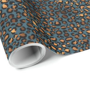 Papel De Presente Impressão Leopardo de Bronze Azul