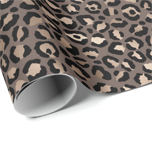 Papel De Presente Impressão Leopardo de Bronze Castanho-Negro (Ponta do rolo)
