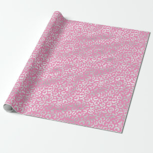 Papel De Presente Impressão Leopardo de Prata Rosa