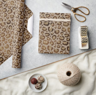 Papel De Presente Impressão Leopardo Dourada castanha