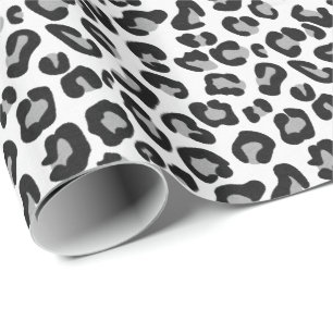 Papel De Presente Impressão Leopardo em Preto e Branco com Cinza / 