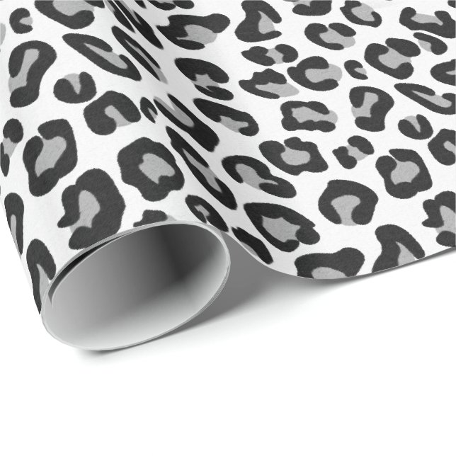 Papel De Presente Impressão Leopardo em Preto e Branco com Cinza / C (Ponta do rolo)