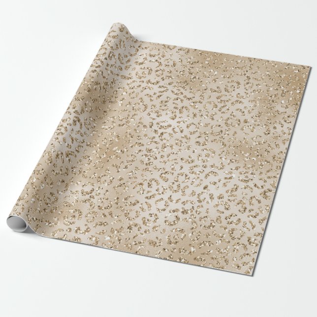 Papel De Presente Impressão Leopardo Luminosa Dourada (Desenrolado)