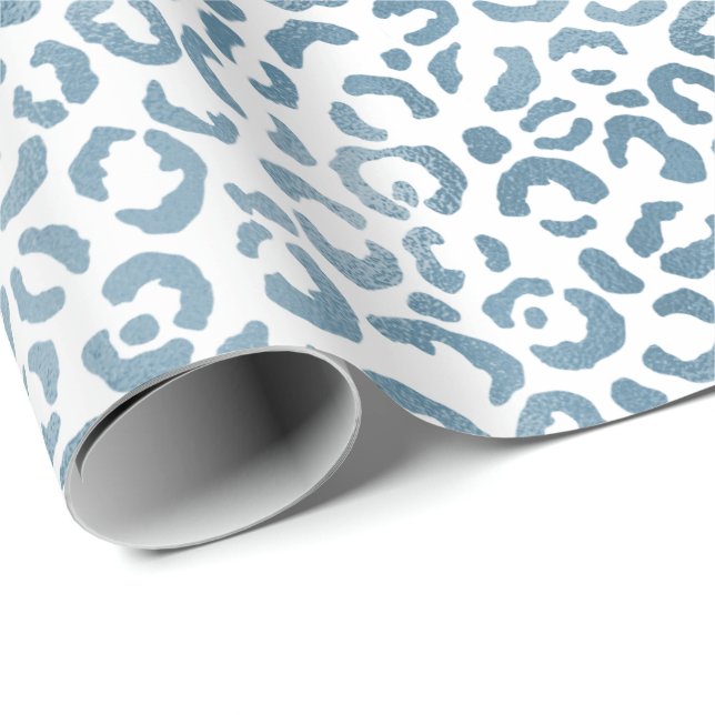 Papel De Presente Impressão Leopardo Marinho Azul Aqua (Ponta do rolo)