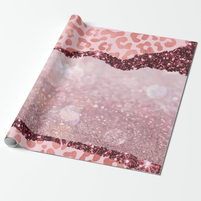 Papel De Presente Impressão Leopardo rosa Dourada (Desenrolado)