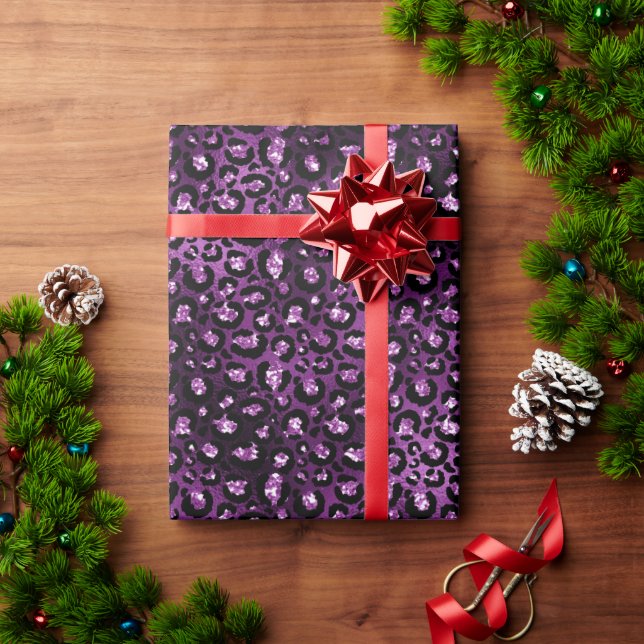 Papel De Presente Impressão Leopardo Roxo Glitz (Presente de Natal)