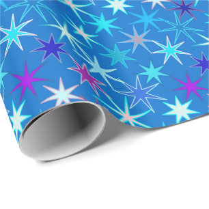 Papel De Presente Impressão moderno de Starburst, azul Cerulean