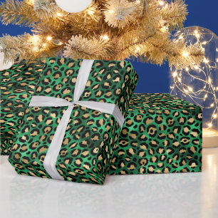 Papel De Presente Impressão Ousada de Leopardo Verde   Estampa Glamo