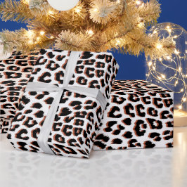 Papel De Presente Impressão Preta Castanho e Leopardo Branco
