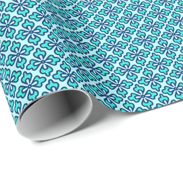 Papel De Presente Impressão quimono, turquesa, marinho e aqua (Ponta do rolo)