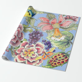 Papel De Presente Impressão Tropical Floral Azul Grande Bonito