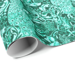 Papel De Presente Impressão, turquesa e Aqua do pavão de Nouveau d