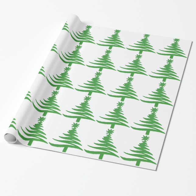Papel De Presente Impressão Verde de Estêncil de Árvore de Natal Mod (Desenrolado)