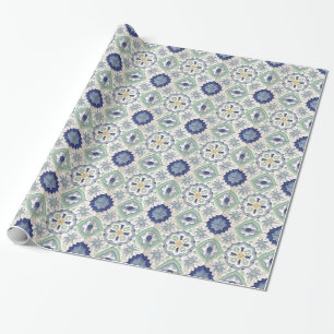 Papel De Presente Impressão verde e azul marroquino
