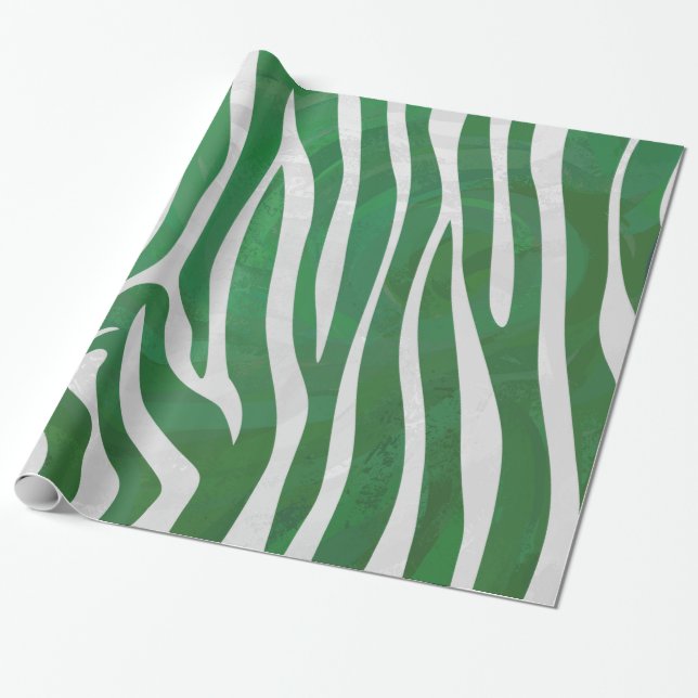 Papel De Presente Impressão verde e branco da zebra (Desenrolado)