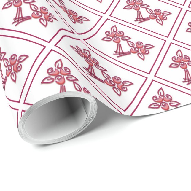 Papel De Presente Impressão vermelho buquê (Ponta do rolo)