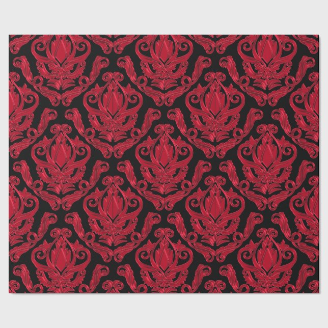 Papel De Presente Impressão vermelho e preto elegante do damasco (Barra)