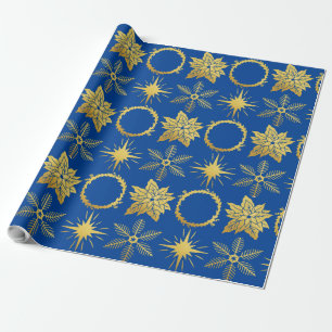 Papel De Presente Impressão XMAS AZUL DE NATAL FLORAL DO OURO FESTI
