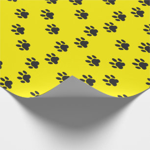Papel De Presente Impressões de Pata de Gato Cachorro Preto Amarelo 