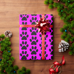 Papel De Presente Impressões de patas de cão/gato/animal preto em ro