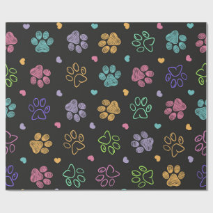 Papel De Presente Impressões de patas de rabiscos coloridos
