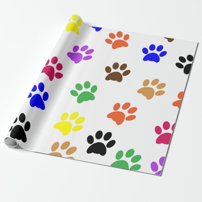 Papel De Presente Impressões de Patas Multicoloridas (Desenrolado)