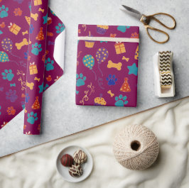 Papel De Presente Impressões de Patinhas Festivas & Petiscos de Fest