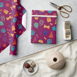 Papel De Presente Impressões de Patinhas Festivas & Petiscos de Fest
