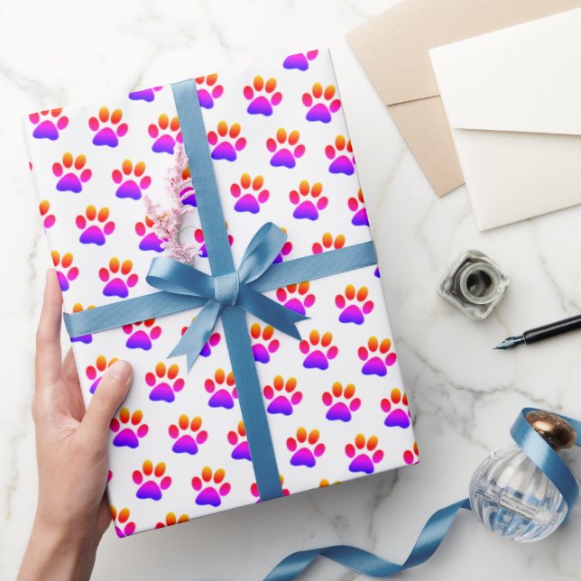 Papel De Presente Impressões Neon Paw em branco (Presentear)