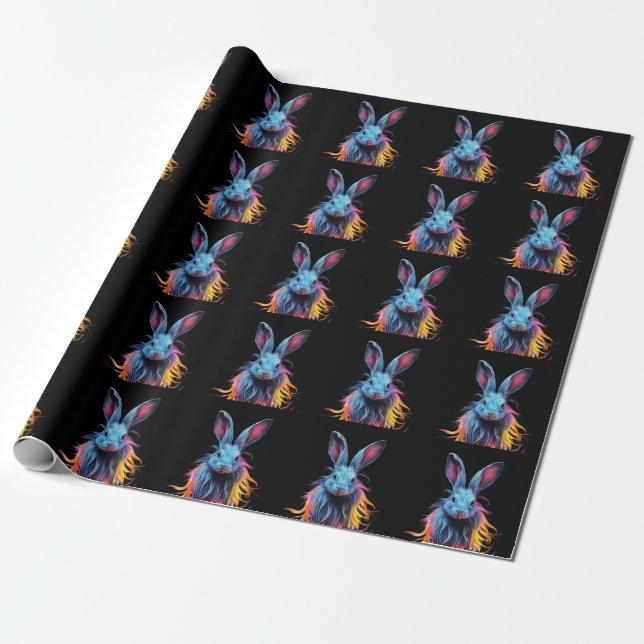 Papel De Presente Incrível Coelho Azul no Fogo (Desenrolado)