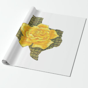 Papel De Presente Incrível Rosa Amarela Da Flor De Padrão Do Texas
