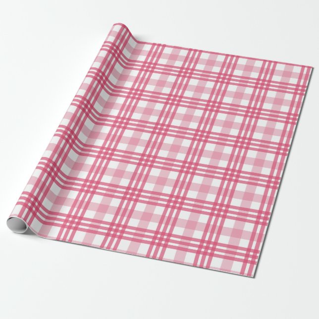 Papel De Presente Incrível Xadrez de Vermelho e Rosa (Desenrolado)