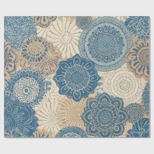 Papel De Presente Índigo Bege Boho Floral