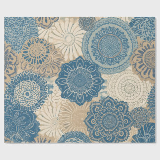 Papel De Presente Índigo Bege Boho Floral