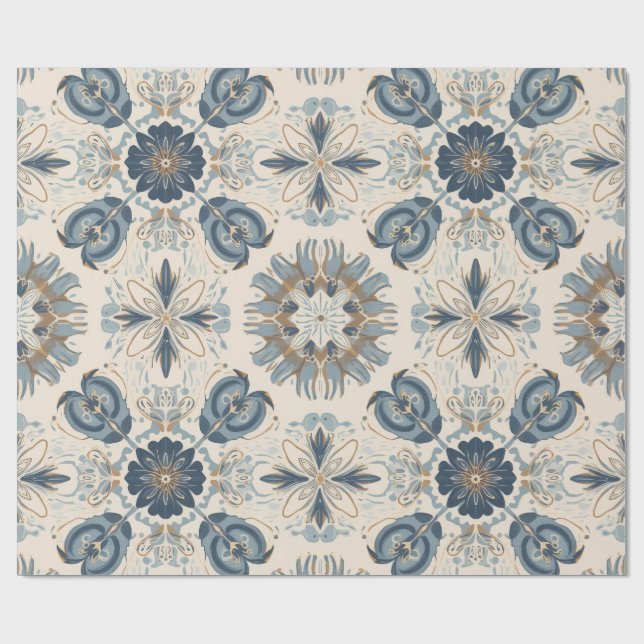Papel De Presente Indigo Boho Florais Mandalas  (Aberto)