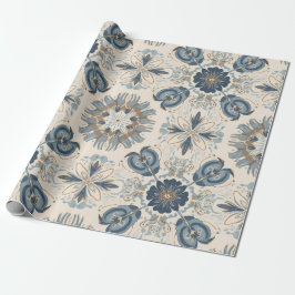Papel De Presente Indigo Boho Floral Mandalas 