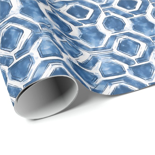 Papel De Presente Indigo Geometric Tile Wrapping Paper (Ponta do rolo)