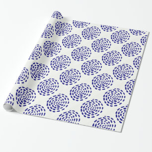 Papel De Presente Indigo - padrão circular azul-escuro em branco