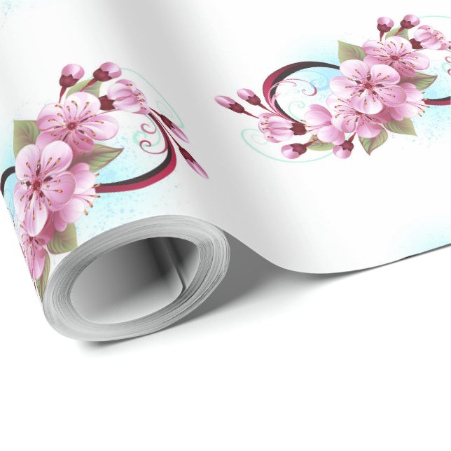 Papel De Presente Infinidade com Flores de Flor Sakura (Ponta do rolo)