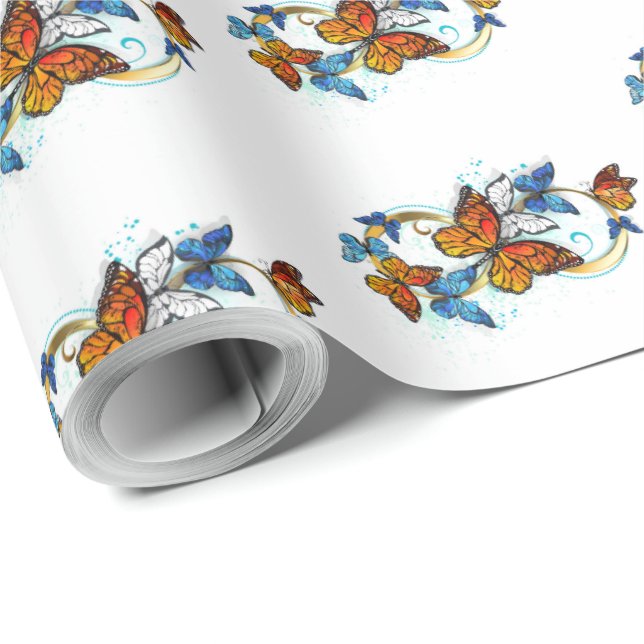 Papel De Presente Infinidade de Borboletas Monarca (Ponta do rolo)