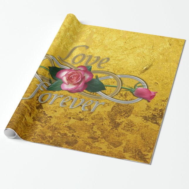 Papel De Presente Infinidade Dupla - Rosas Amar mais para sempre (Desenrolado)